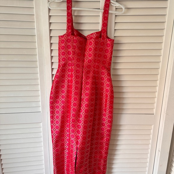 Saloni Halle sweetheart pink and red jaquard silk midi dress - Picture 8 of 8